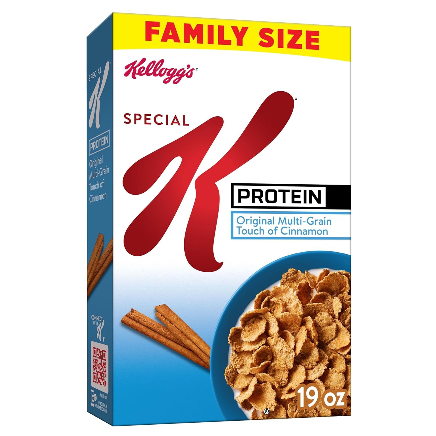 Special K Protein Cold Breakfast Cereal, 10g Protein, 11 Vitamins and Minerals, Family Size, Original Multi-Grain Touch of Cinnamon, 19oz Box (1 Box)