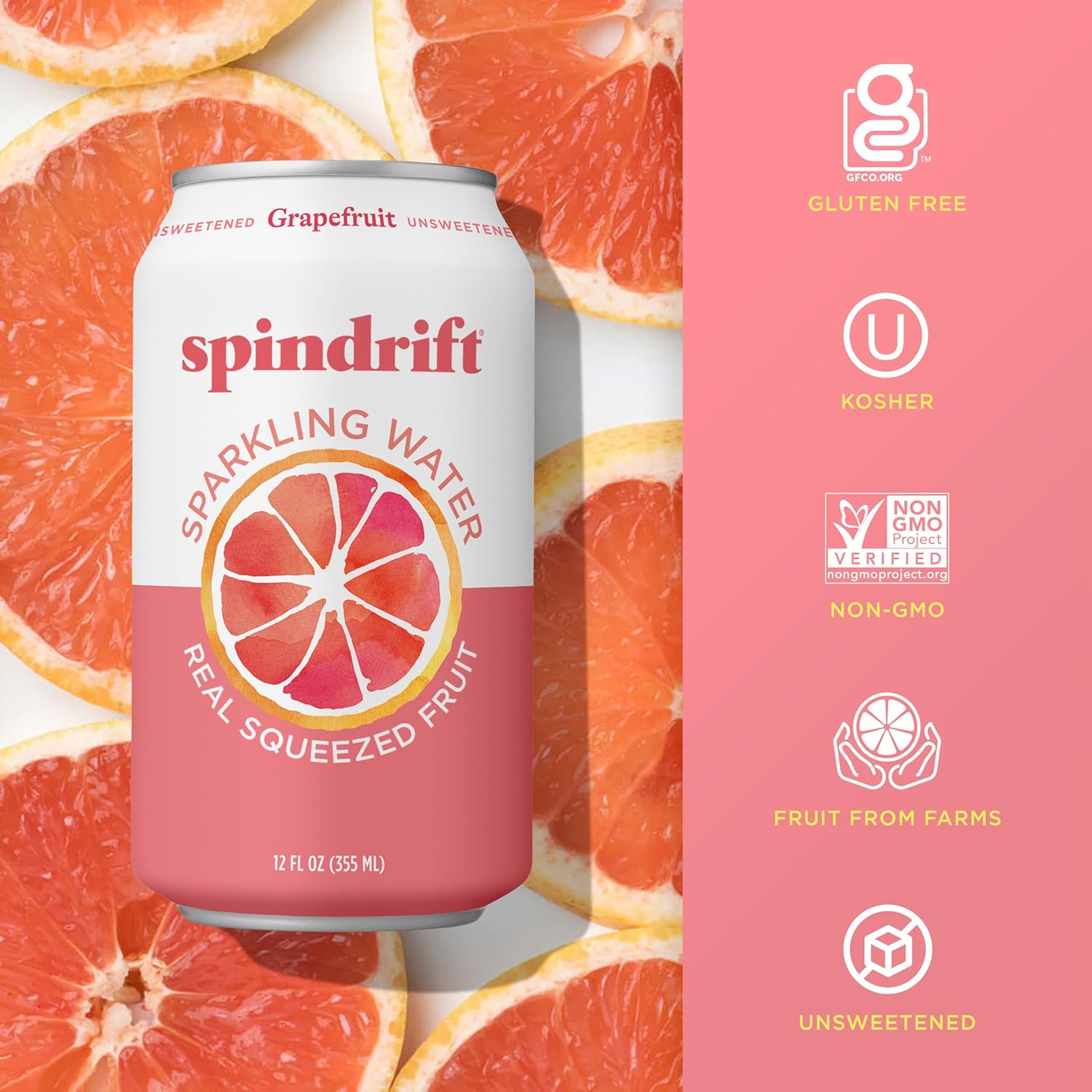 Spindrift Sparkling Water, Grapefruit Flavored, Made with Real Squeezed Fruit, (Only 15 Calories per Can), 12 Fl Oz (Pack of 24) view 4