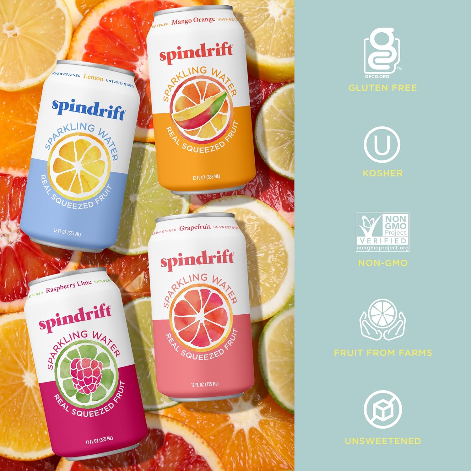 Spindrift Sparkling Water, 4 Flavor Variety Pack, Made with Real Squeezed Fruit, 12 Fl Oz (Pack of 20) view 4