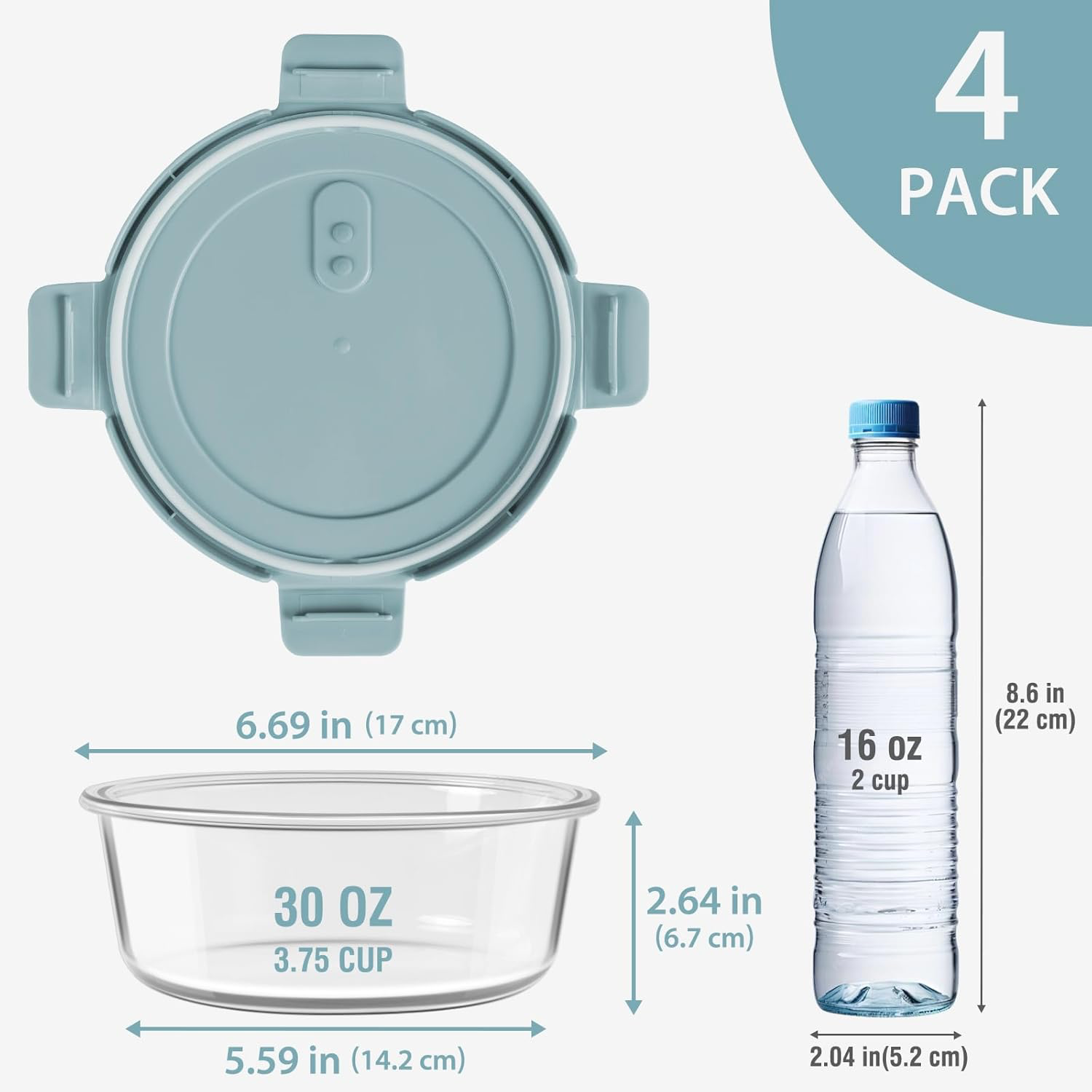 Glass Meal Prep Containers 30oz - Set of 4 view 2