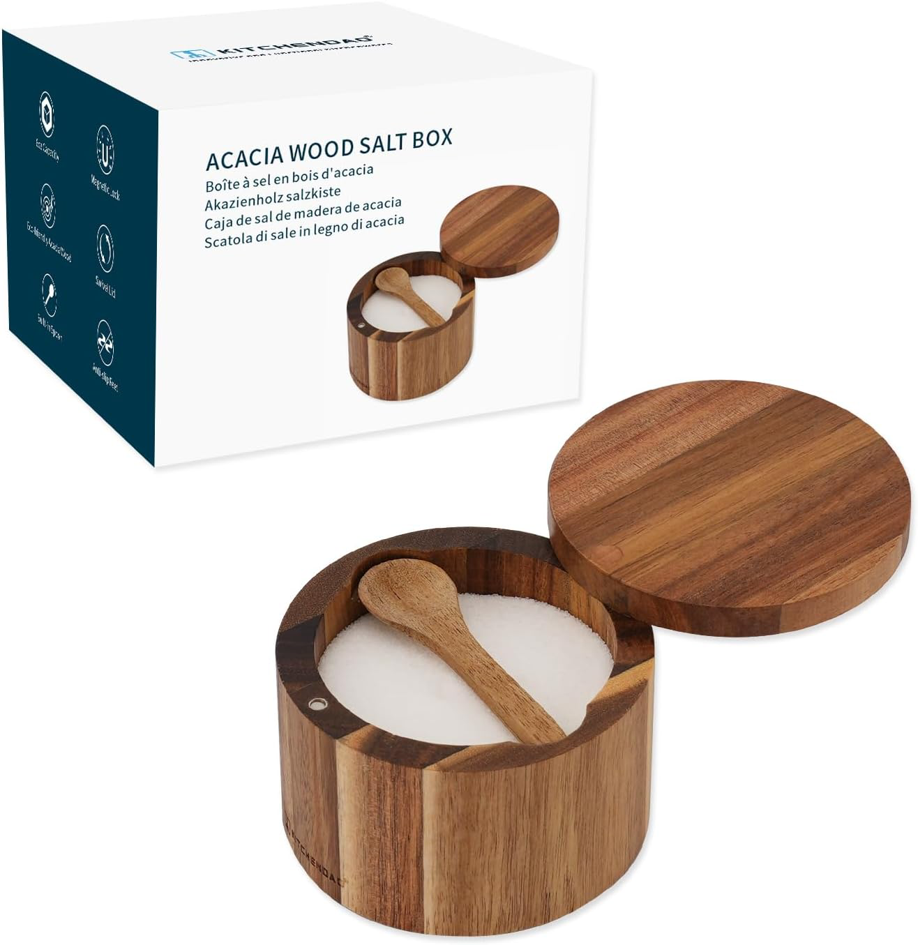KITCHENDAO Acacia Wood Salt Cellar