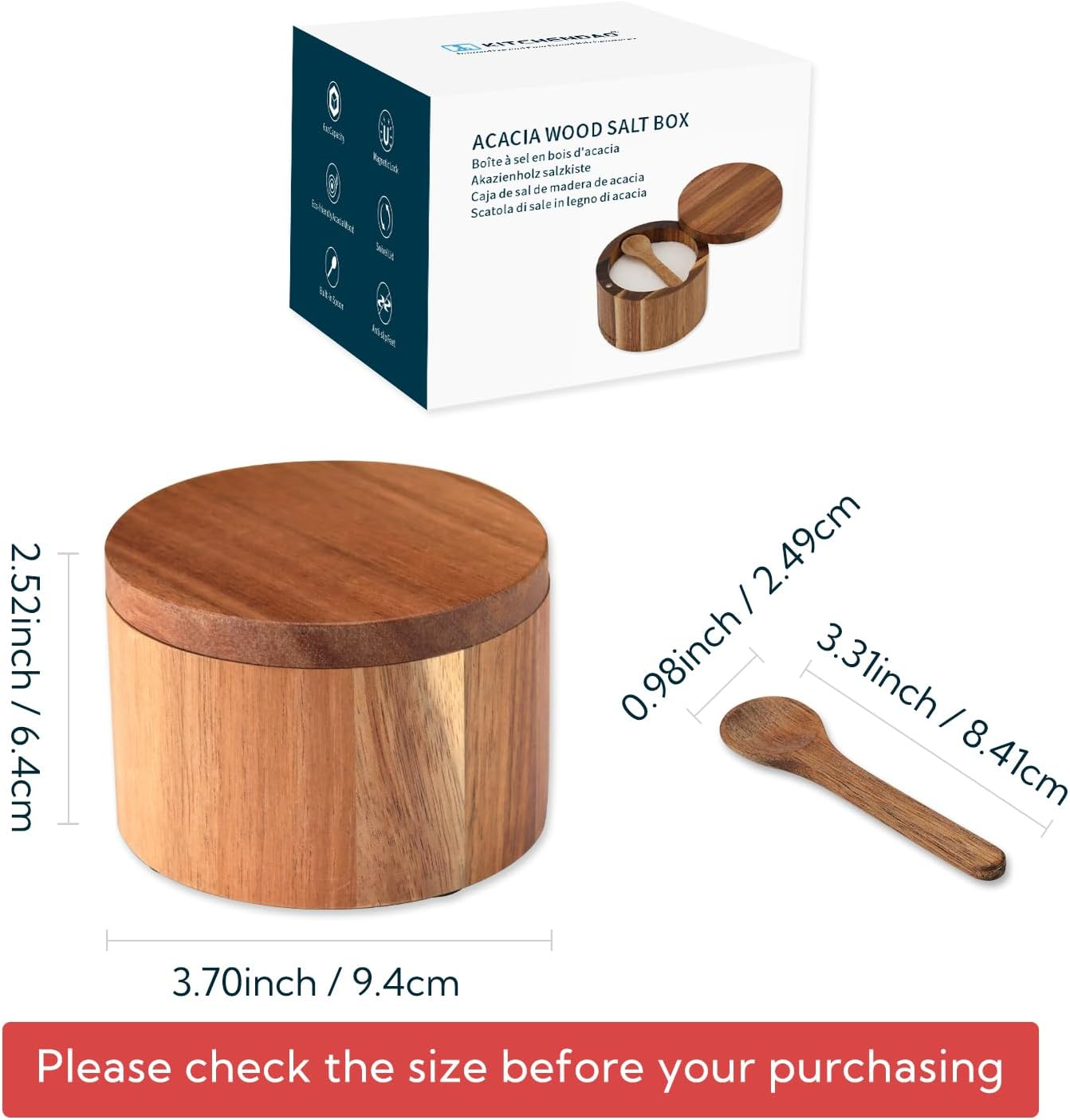 KITCHENDAO Acacia Wood Salt Cellar view 3
