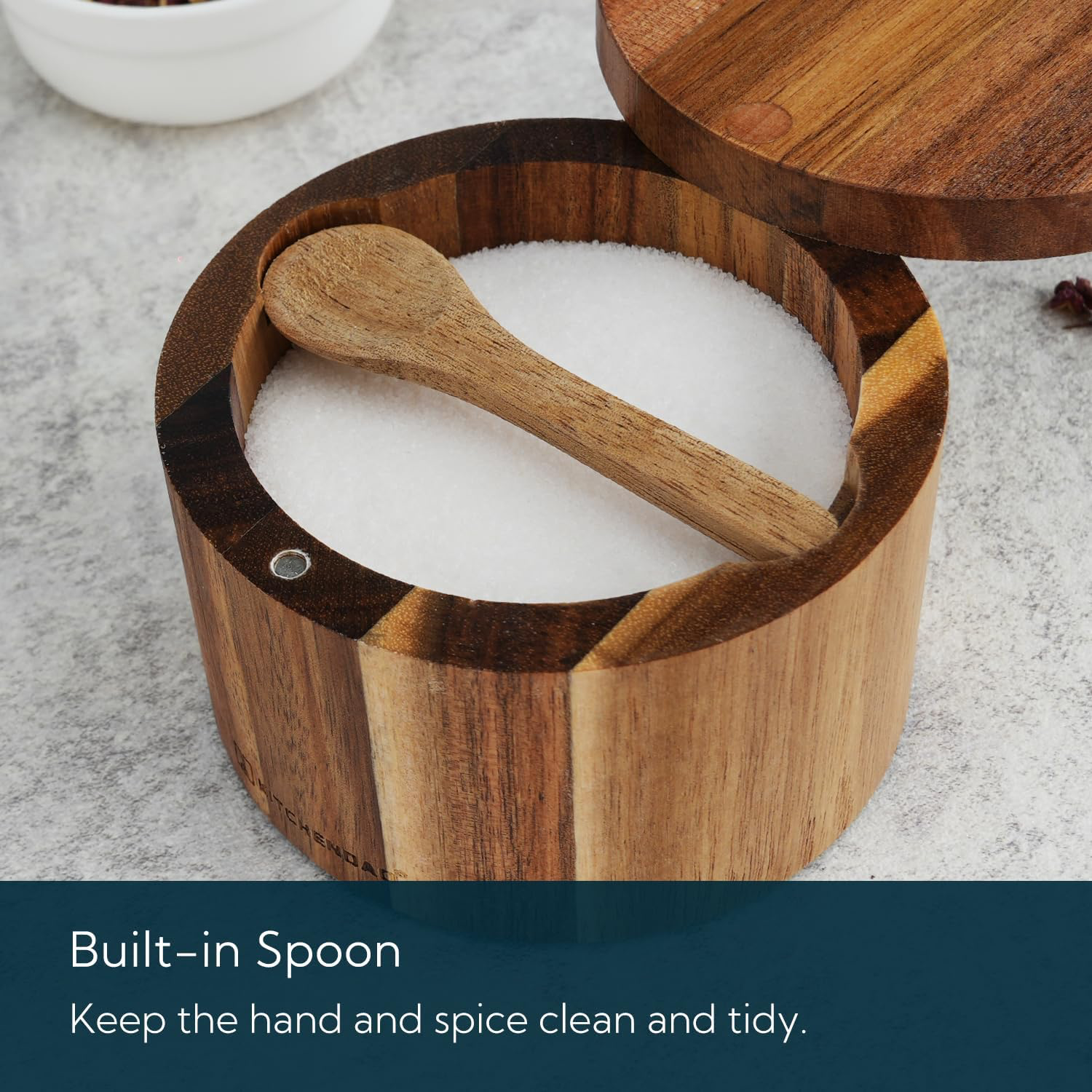 KITCHENDAO Acacia Wood Salt Cellar view 4