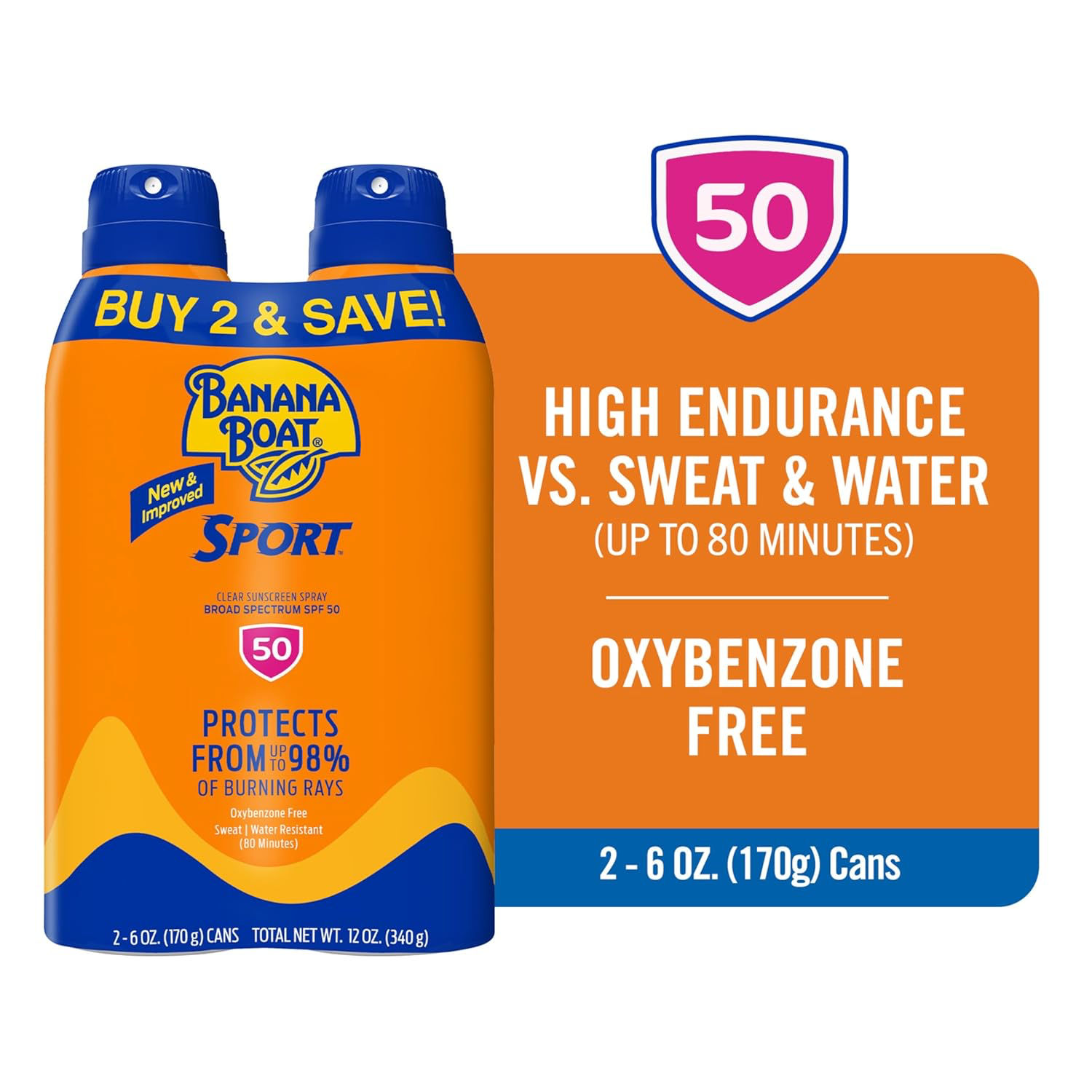 Banana Boat Sport Ultra SPF 50 Sunscreen Spray | Banana Boat Sunscreen Spray SPF 50, Water Resistant, Oxybenzone Free, Sunblock, 6oz each Twin Pack view 2
