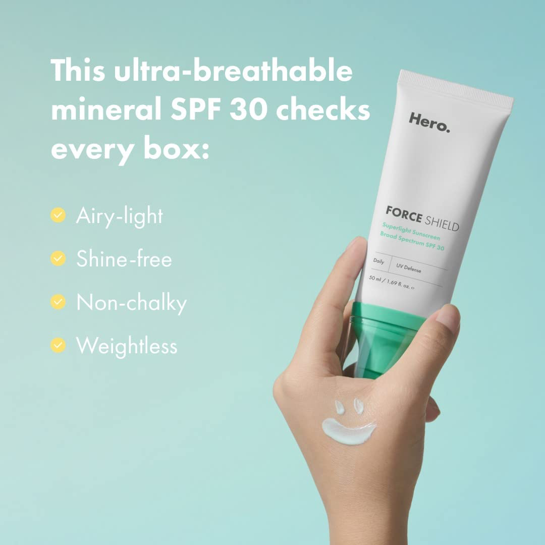 Hero Cosmetics Force Shield Superlight Sunscreen SPF 30 - Everyday Lightweight Sunscreen for Face & Acne-Prone Skin with Zinc Oxide - Fragrance Free 50 ml view 3
