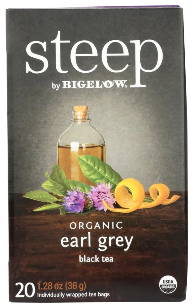 steep by Bigelow Organic Earl Grey Black Tea Bags, 20 Count Box Caffeinated Black Tea