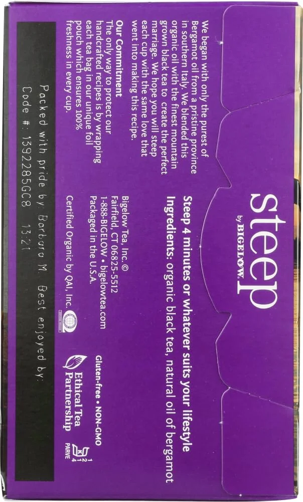 steep by Bigelow Organic Earl Grey Black Tea Bags, 20 Count Box Caffeinated Black Tea view 2