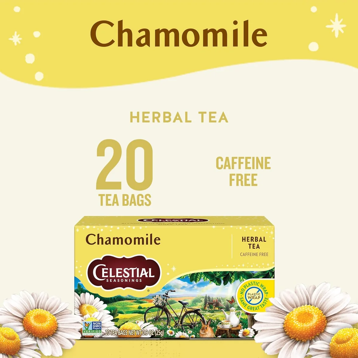 Celestial Seasonings Chamomile Herbal Tea, Caffeine Free, 20 Tea Bags Box (Pack of 6) view 2
