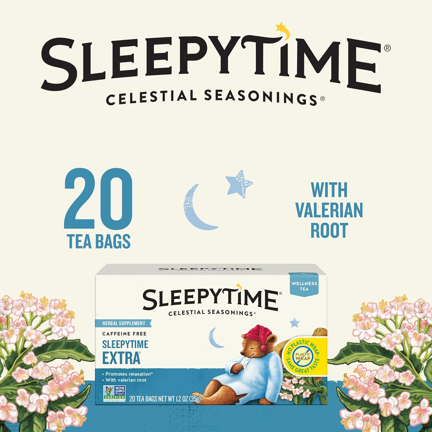 Celestial Seasonings Sleepytime Extra Herbal Tea, 20 Tea Bags Box view 3