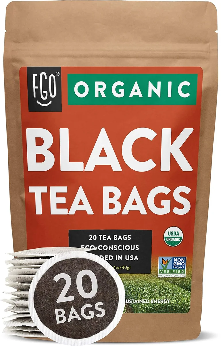 FGO Organic Black Tea, 20 Count, Eco-Conscious Tea Bags, Resealable Bag, Packaging May Vary (Pack of 1)