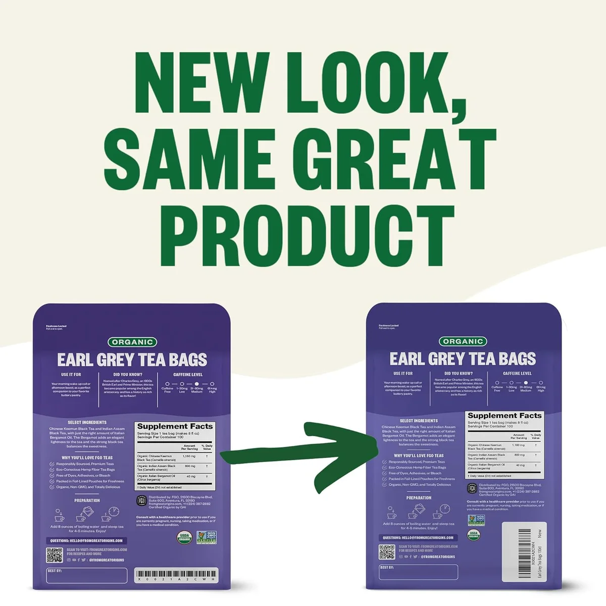 FGO Organic Earl Grey Black Tea, 100 Count, Eco-Conscious Tea Bags, Resealable Bag, Packaging May Vary (Pack of 1) view 3