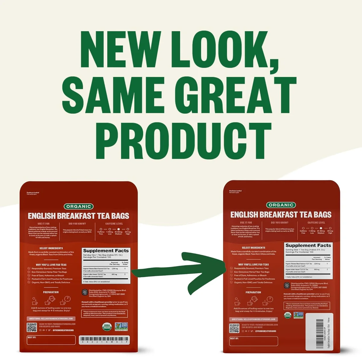 FGO Organic English Breakfast Black Tea, 100 Count, Eco-Conscious Tea Bags, Resealable Bag, Packaging May Vary (Pack of 1) view 4