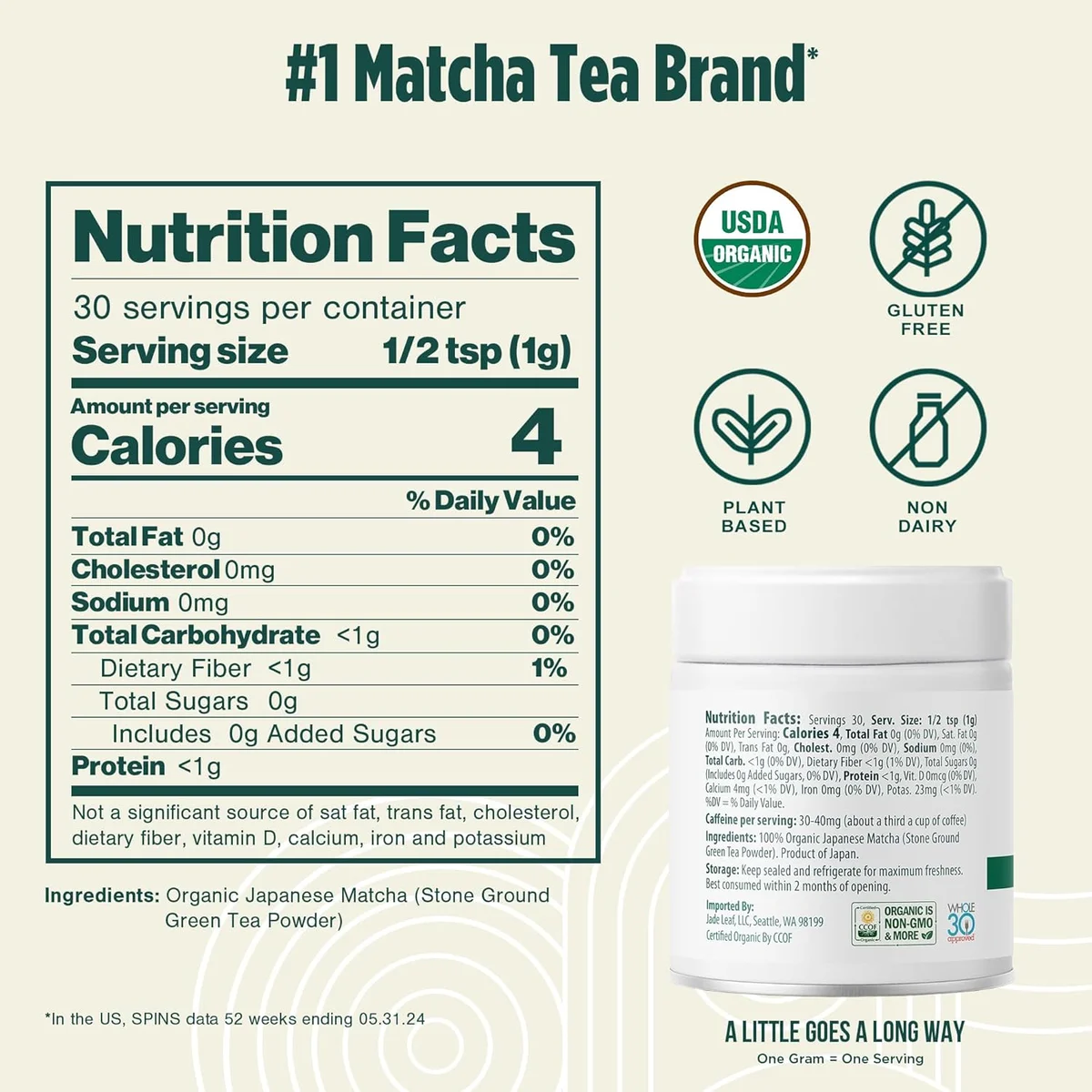 Jade Leaf Matcha Organic Premium Ceremonial Grade Matcha Green Tea Powder - Japanese - Culinary, Ingredient, Ceremonial Barista Teahouse, Latte, Collagen, 1.06 Ounce (Pack of 1), Ceremonial Teahouse Tin view 2