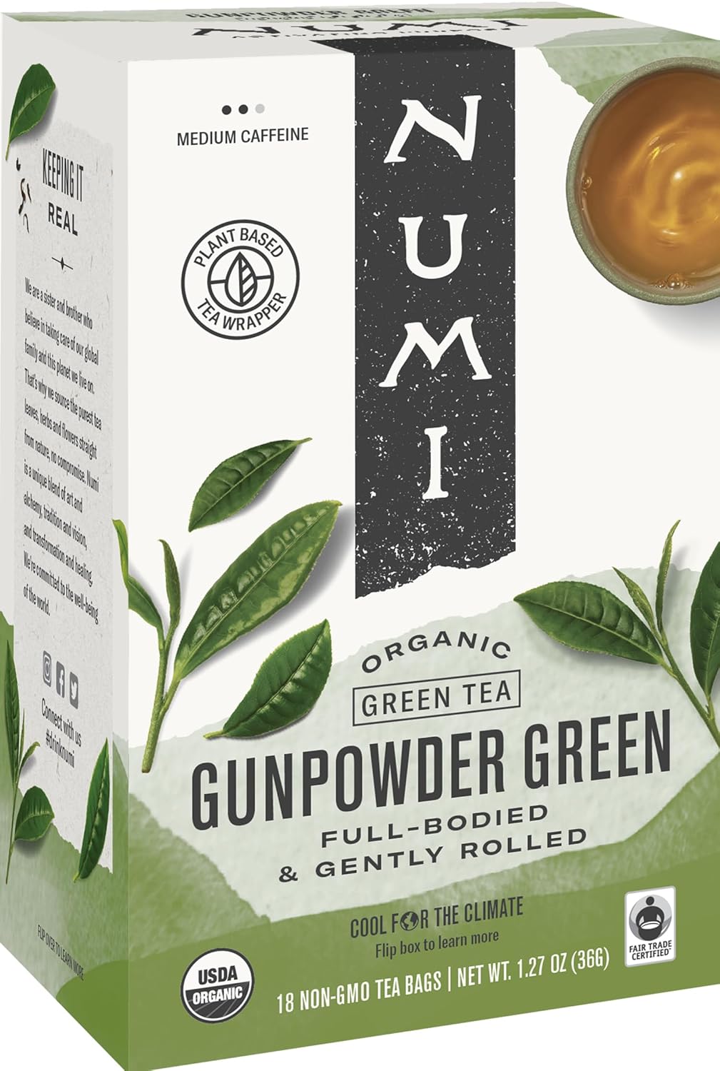 Numi 10109 Organic Tea Pearls, Gunpowder Green, 18 Teabags/Box