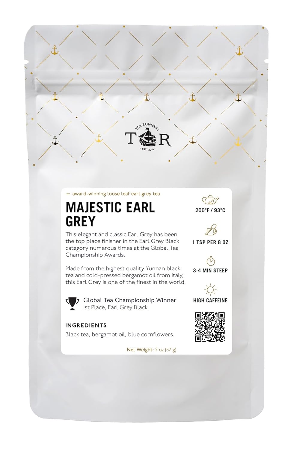 Tea Runners Majestic Earl Grey Loose Leaf Black Tea – Classic Bergamot, High Caffeine – 2oz