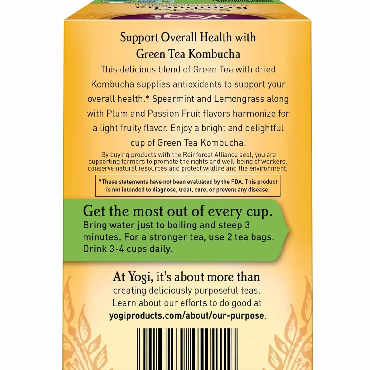 Yogi Tea - Green Tea Kombucha (6 Pack) - Supplies Antioxidants to Support Overall Health - Contains Caffeine - 96 Organic Green Tea Bags view 3