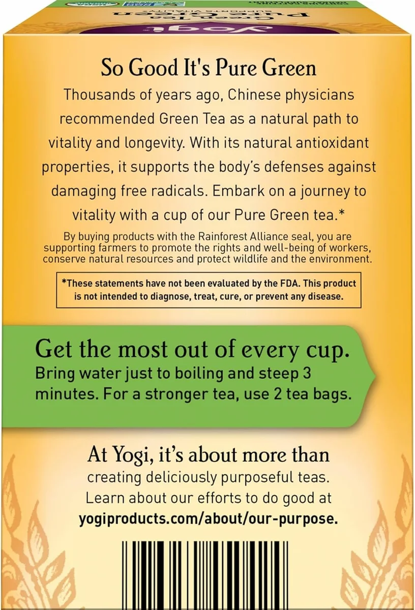 Yogi Tea Pure Green Tea - 16 Bags per Pack (6 Packs) - Organic - Supports Overall Health & Provides Antioxidants | per Pack, Organic view 2