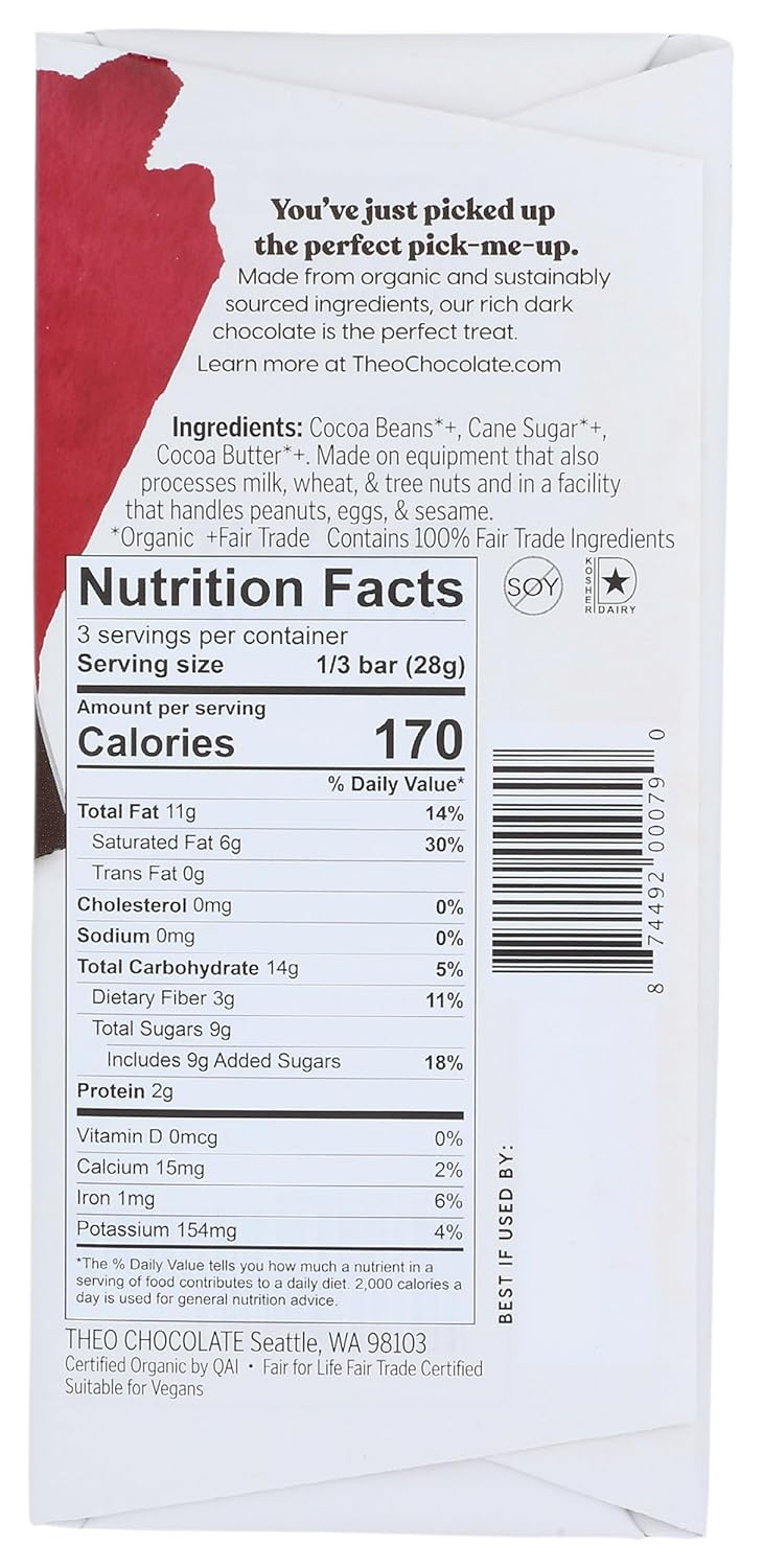 Theo Pure Organic Dark Chocolate 70% Cacao view 2