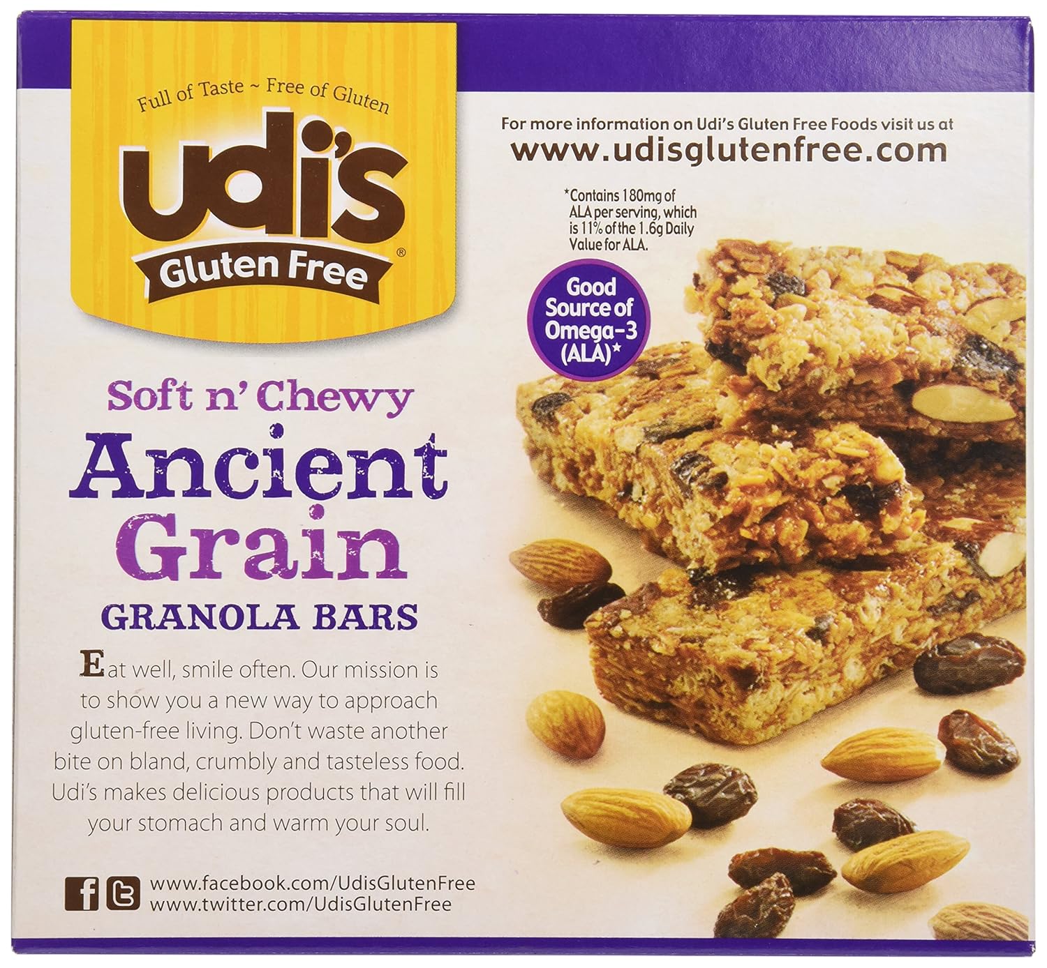 Udi's Gluten Free Probiotic Granola Bar, Ancient Grain, (1.2 oz Bars) 5 ct view 3