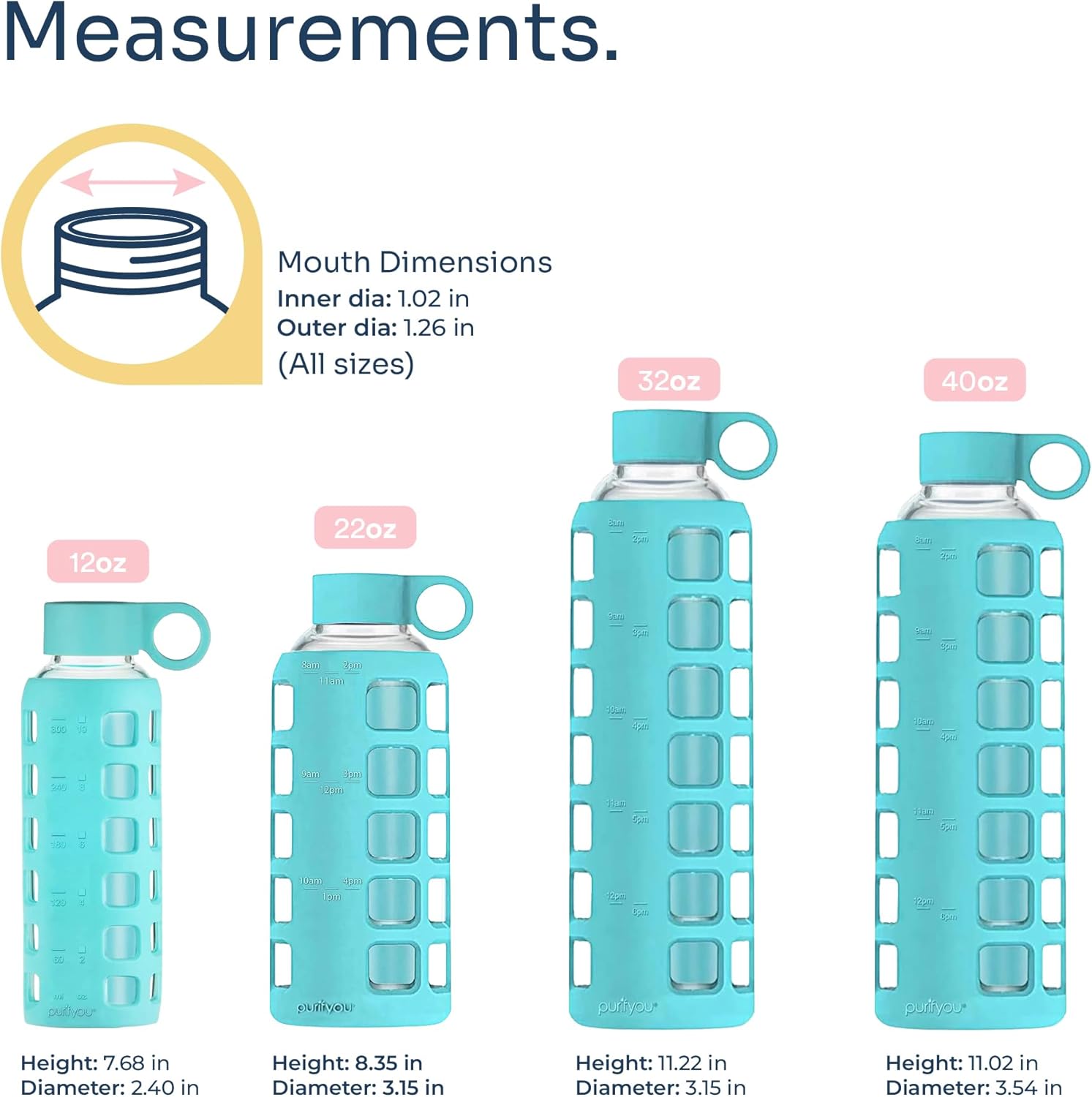 Purifyou Borosilicate Glass Water Bottle - 22oz view 2