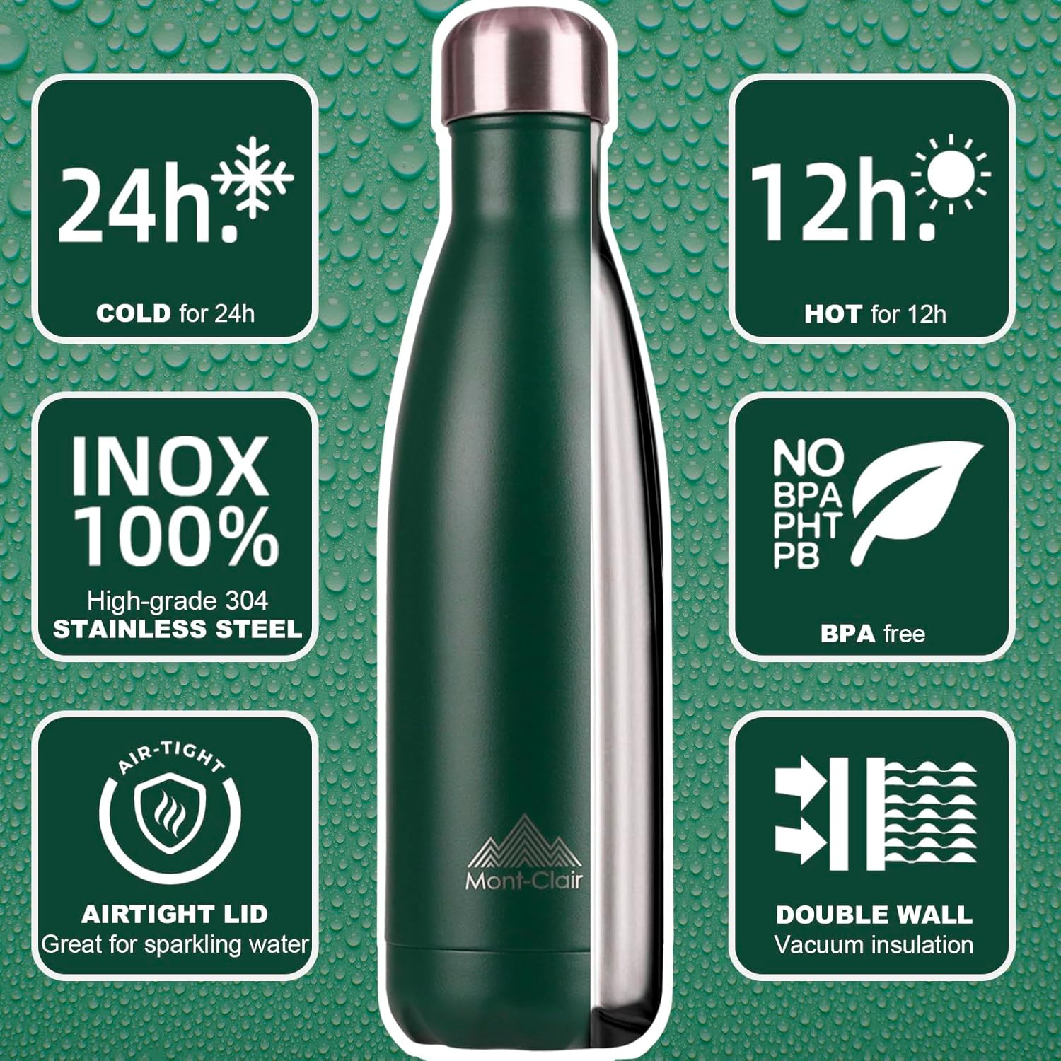 Mont-Clair Stainless Steel Water Bottle, Vacuum Insulated, 750ml view 2