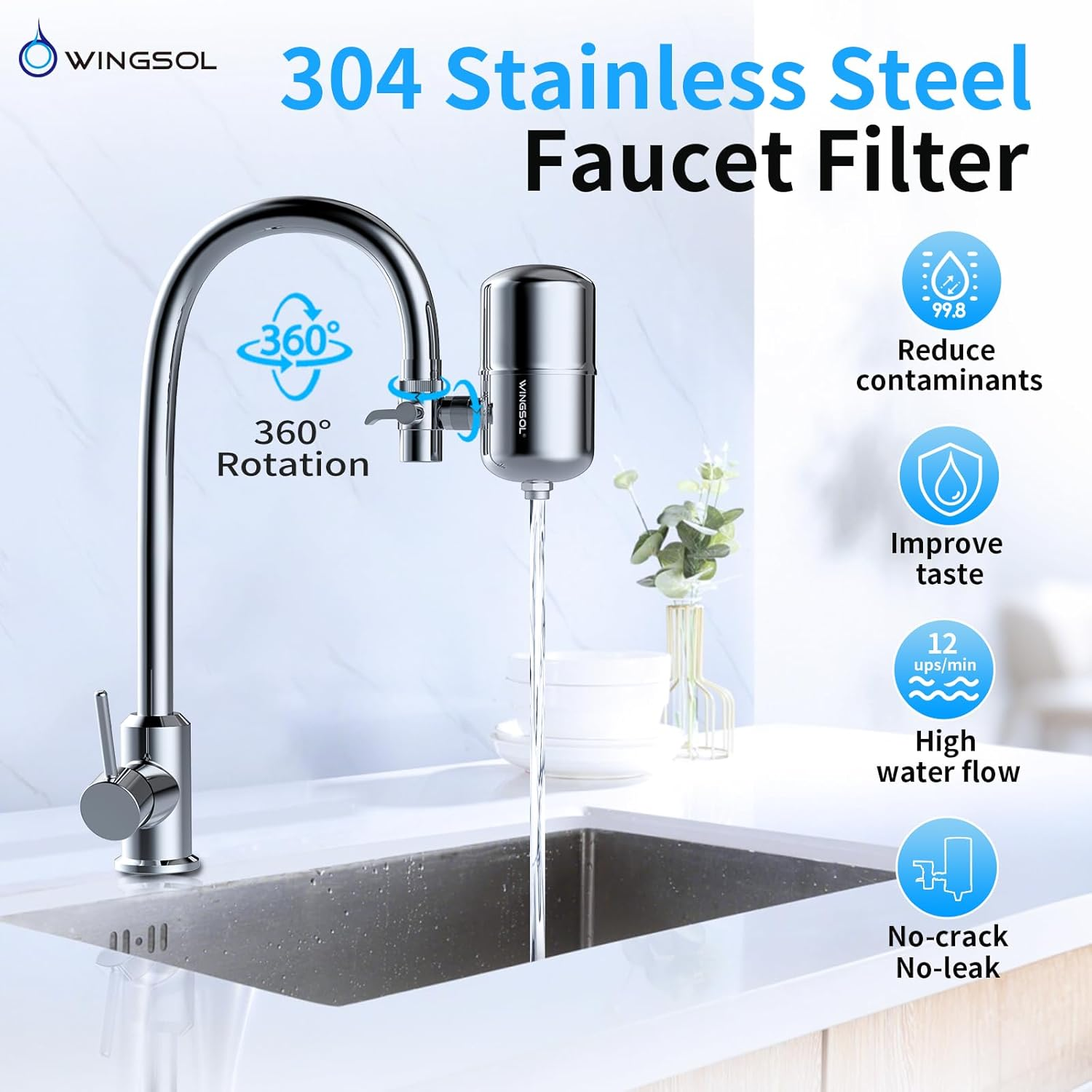 WINGSOL Stainless Steel Faucet Filter view 3