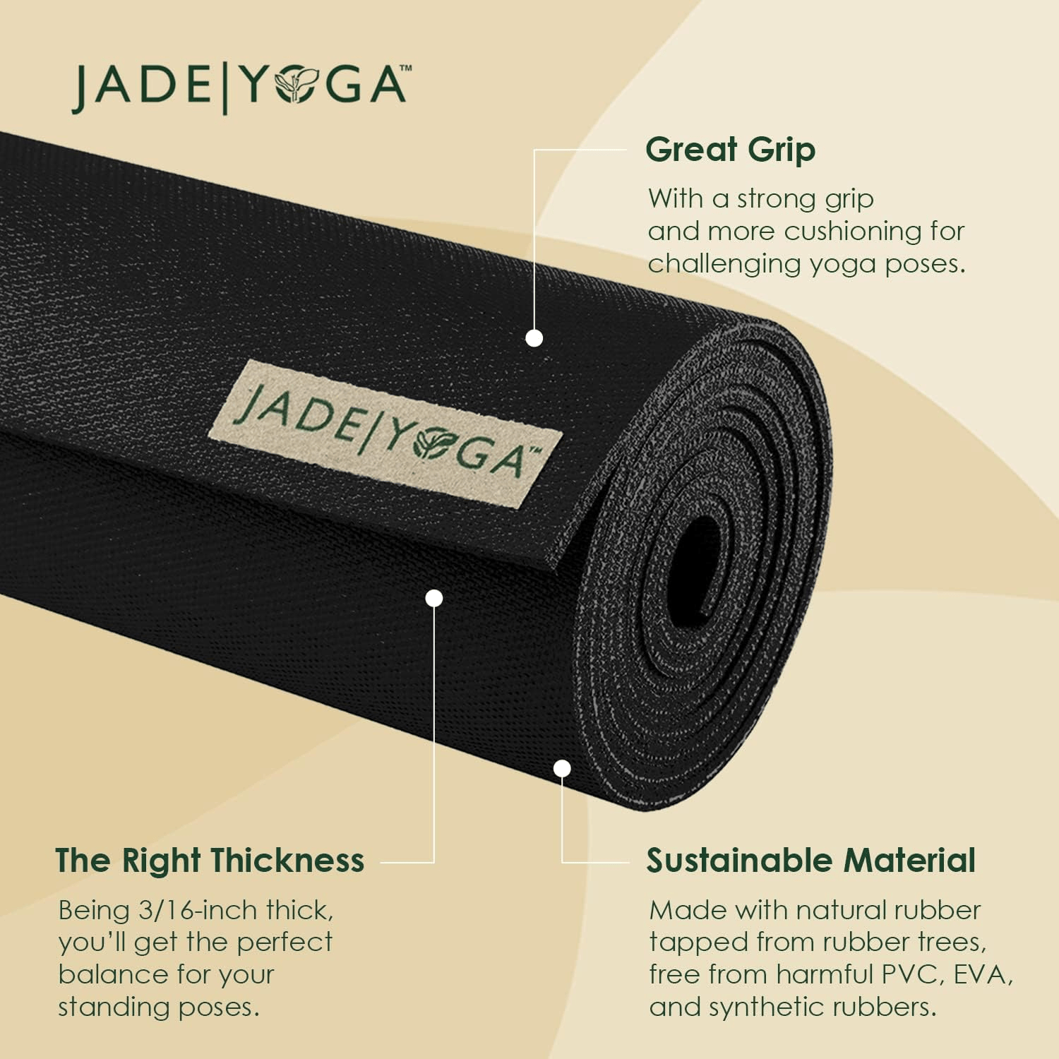 JadeYoga Harmony Yoga Mat - Durable & Thick Gym Fitness Mat, Non-Slip Natural Rubber Yoga Mat view 2