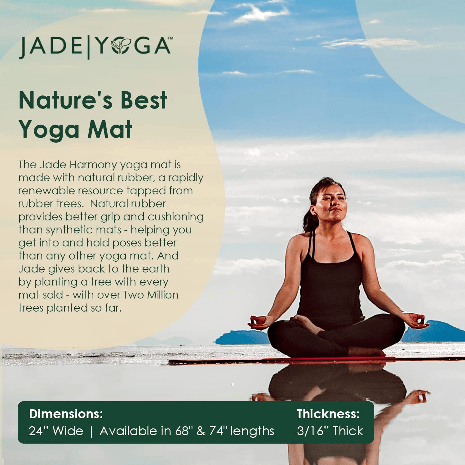 JadeYoga Harmony Yoga Mat - Durable & Thick Gym Fitness Mat, Non-Slip Natural Rubber Yoga Mat view 5