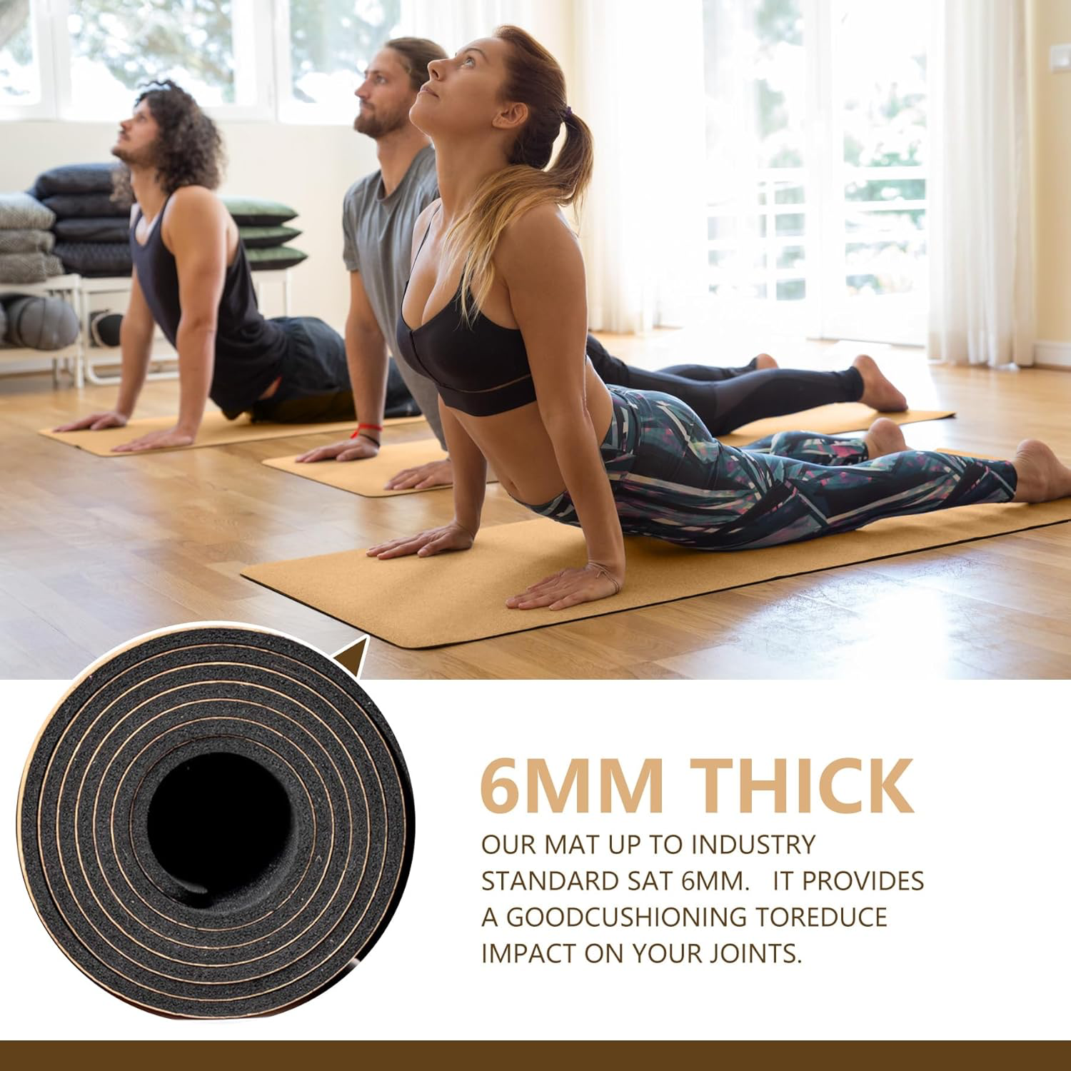 LERYG Cork Yoga Mat - 183cm x 61cm view 3