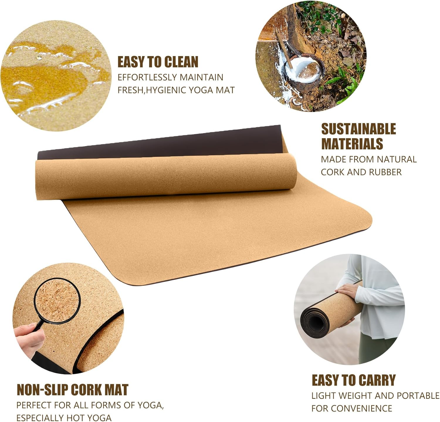 LERYG Cork Yoga Mat - 183cm x 61cm view 4