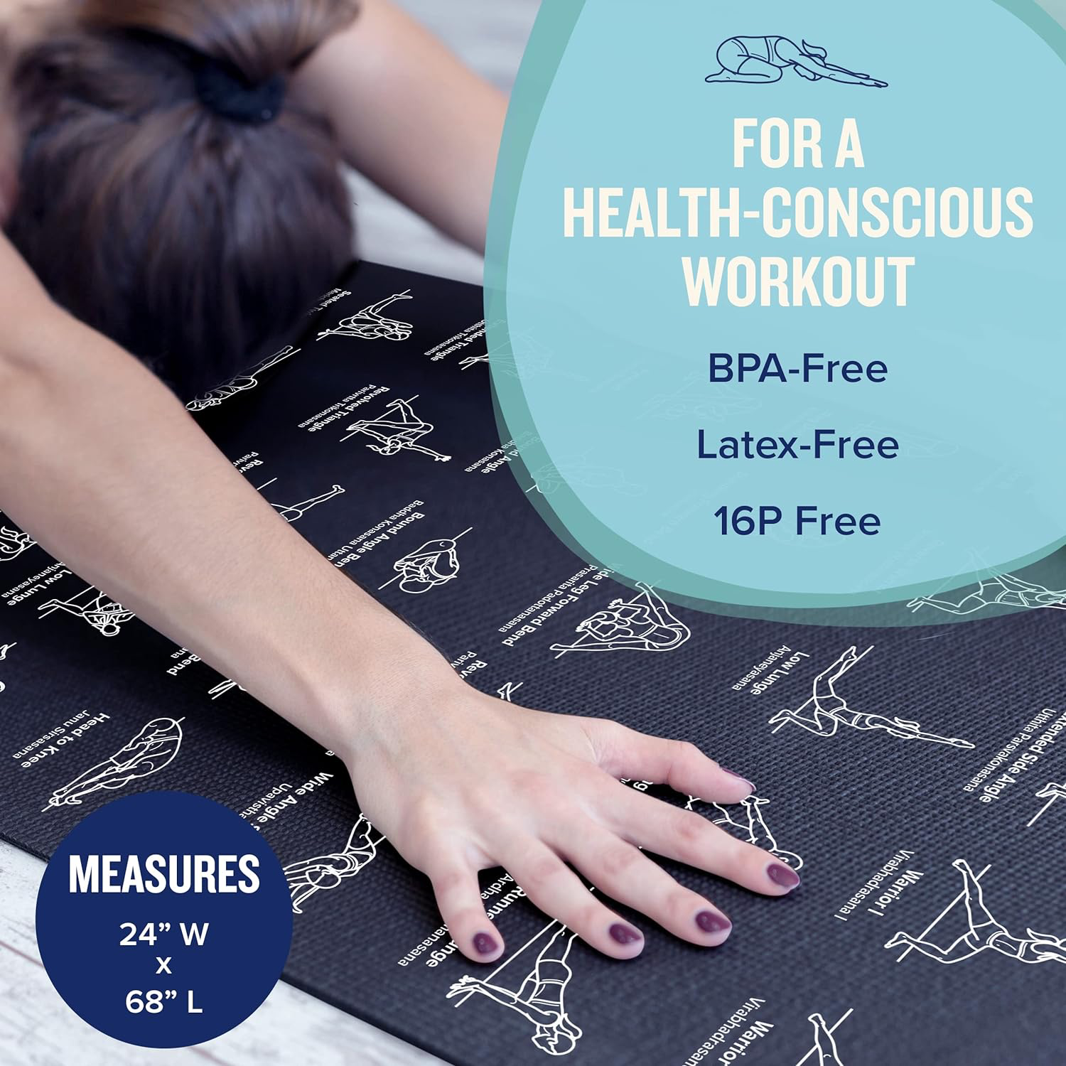 NewMe Fitness Yoga Mat with 70 Printed Poses view 4