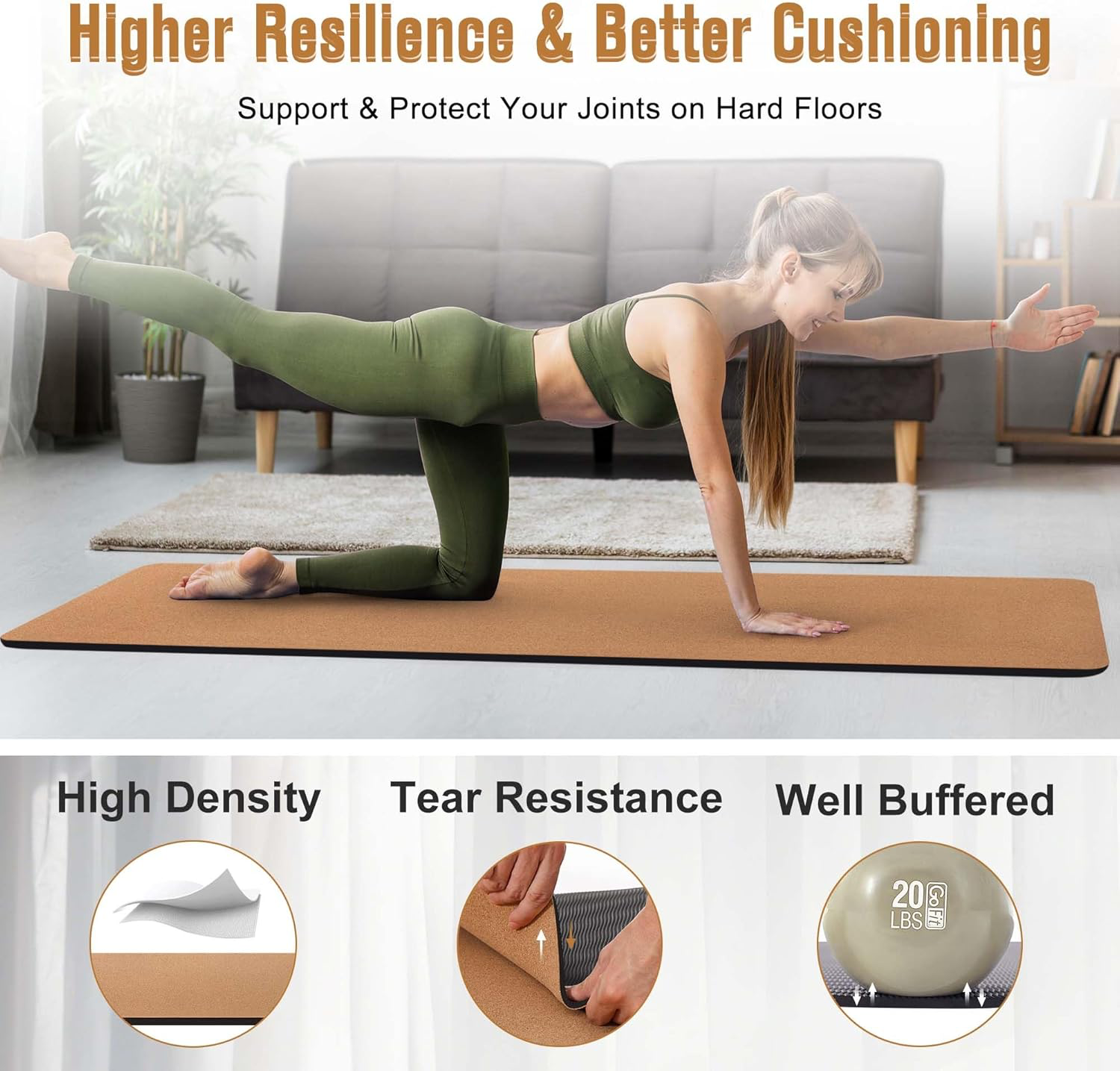 Premium Cork Yoga Mat - 72"x26" view 3