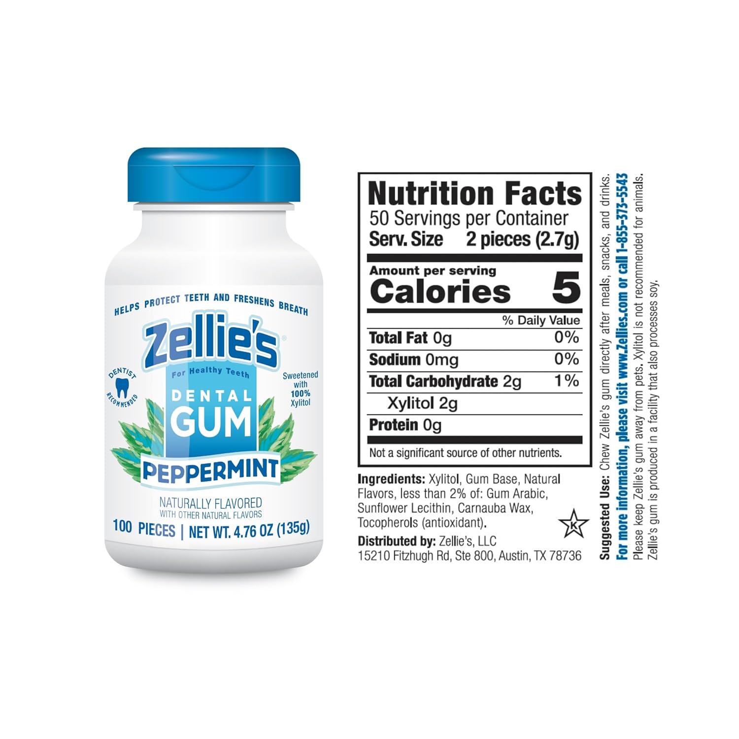 Zellies 100% Xylitol Peppermint Gum view 2
