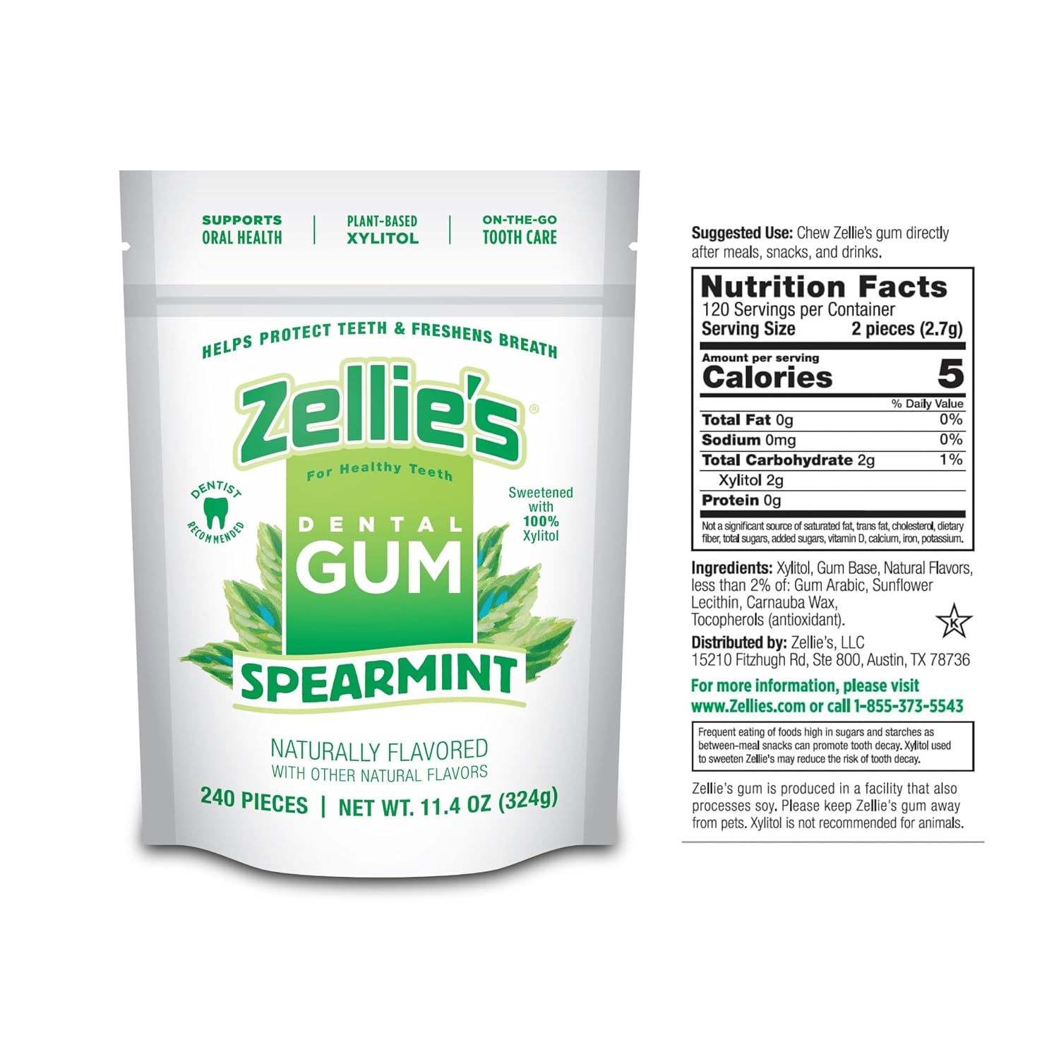 Zellies 100% Xylitol Spearmint Gum view 2